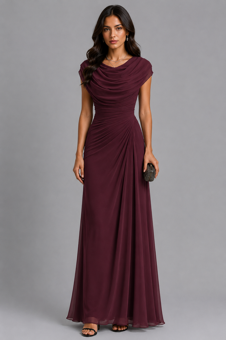LENIYA | Maxikleid mit drapiertem Wasserfallausschnitt