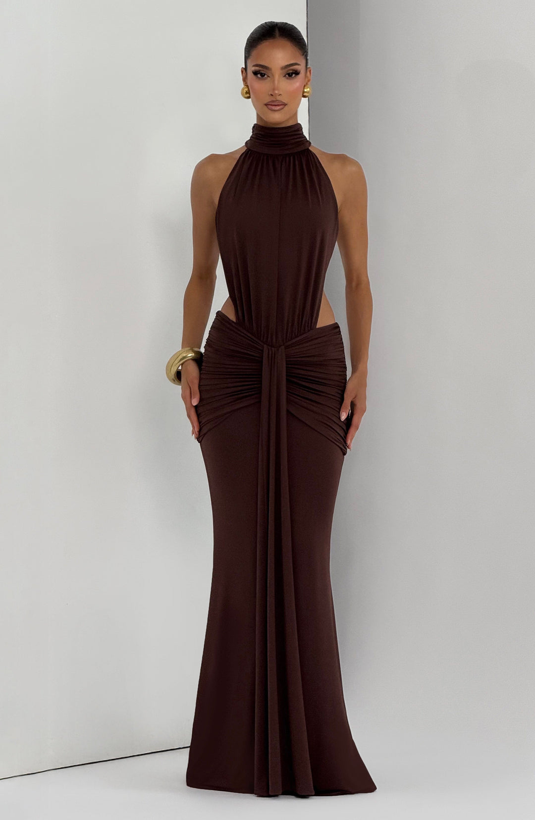 ELINA | Maxikleid mit gerafftem Halterneck