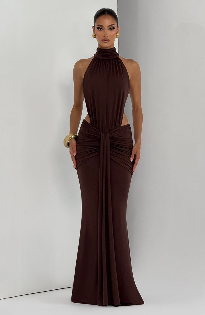 ELINA | Maxikleid mit gerafftem Halterneck